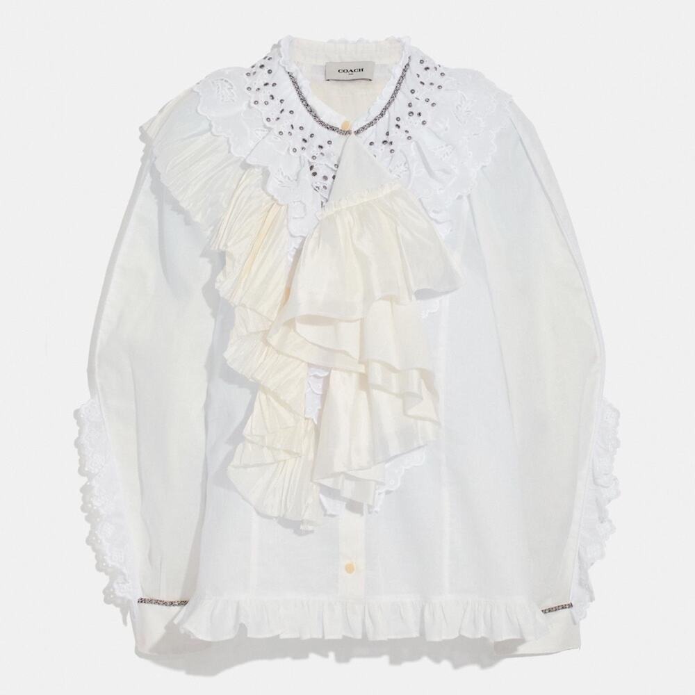 Coach 1941 NWT 2018 Runway White Prairie Ruffle Blouse Eyelet Trim Women's 4 - Picture 2 of 13
